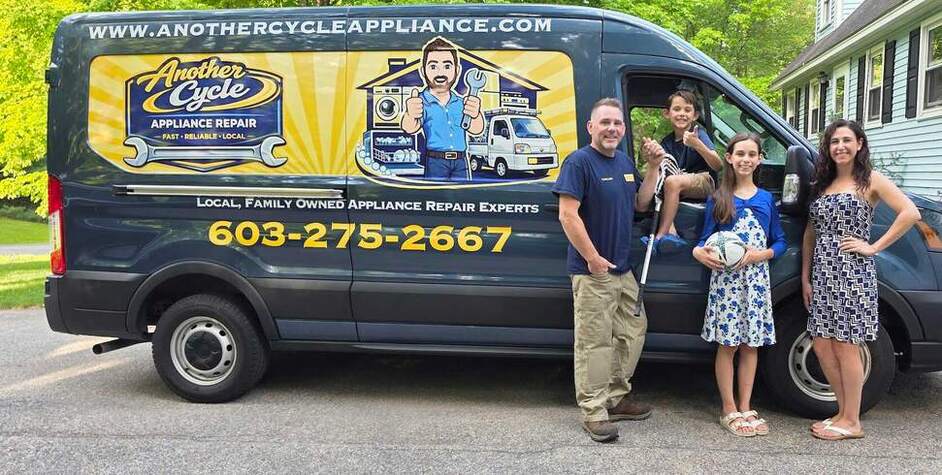 Local family-owned Another Cycle Appliance Repair team beside their service van