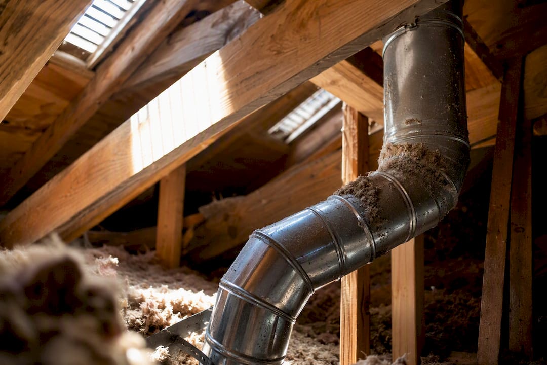 Underside of roof with dryer vent duct