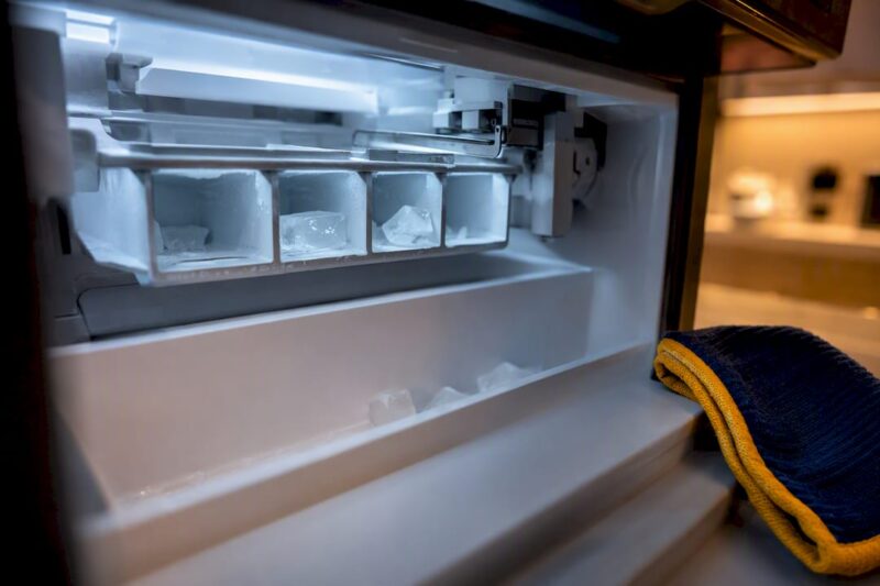 Sparse ice cubes inside freezer ice maker