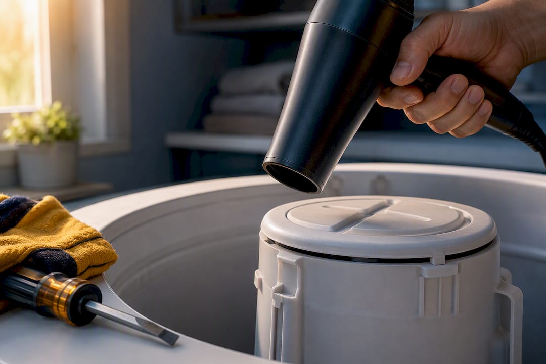 Hands Warming A Stuck Washer Agitator Cap