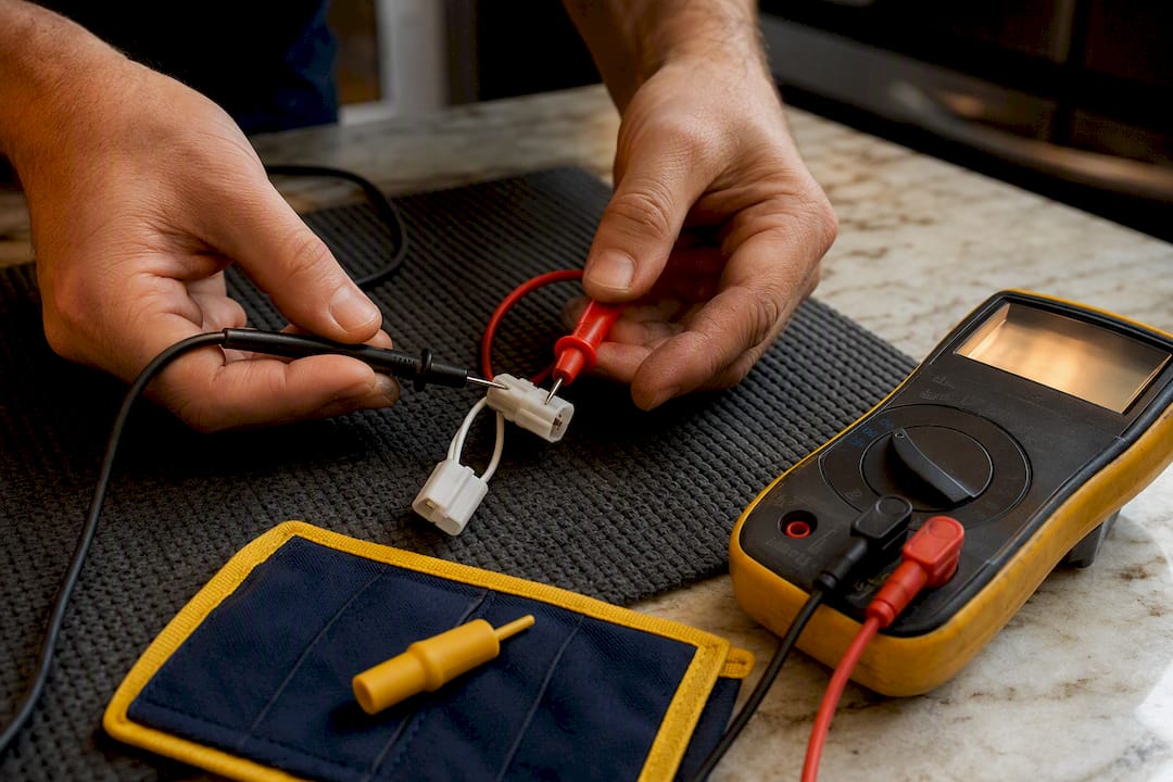Technician testing disconnected ignition wiring
