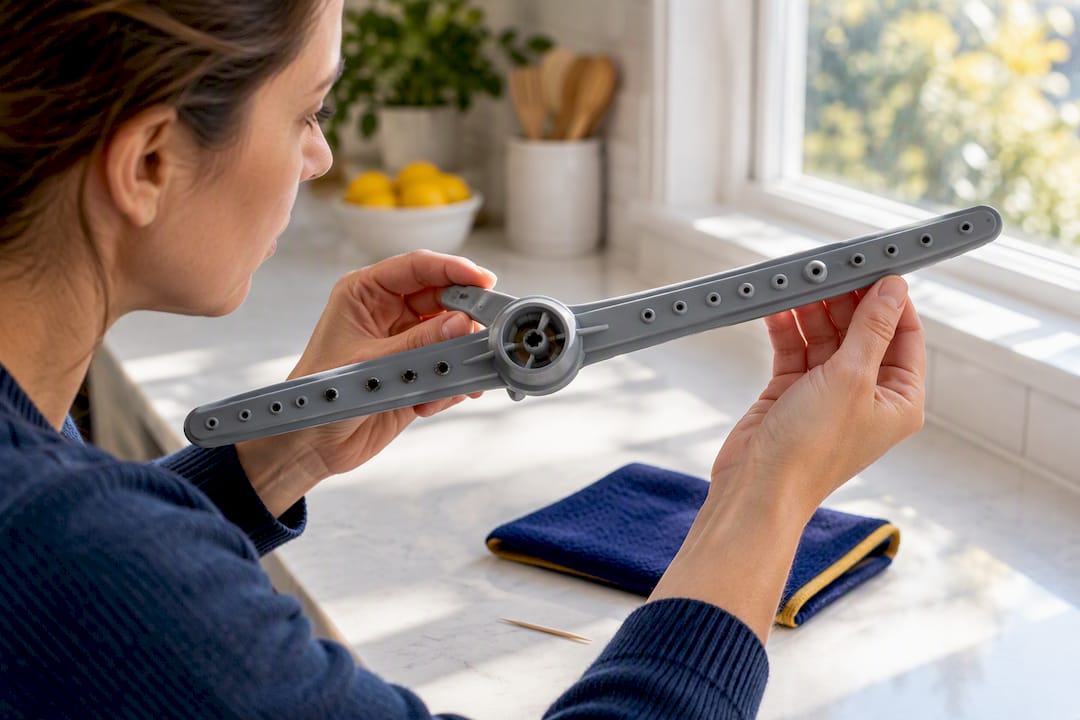 Checking clogged dishwasher spray arm holes