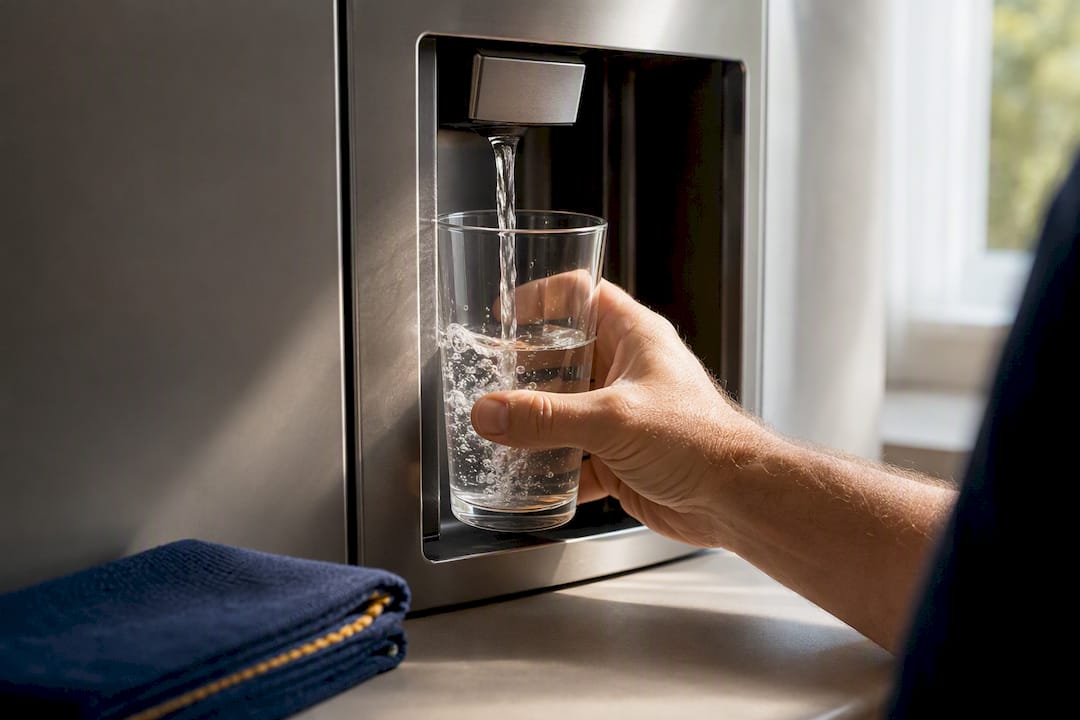 Water dispensing to release filter pressure