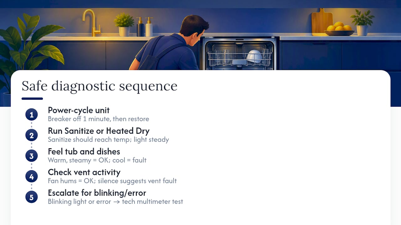 Dishwasher drying diagnostic sequence