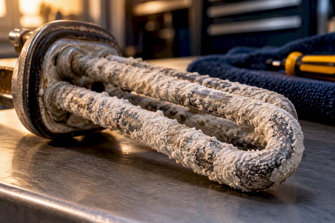Mineral scale coating an appliance heating element